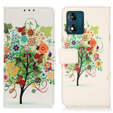 Motorola Moto E13 Glam Series Etui med Pung - Blomstrede Træ / Farverig