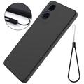 Motorola Moto E14 Liquid Silikone Cover med Strop - Sort