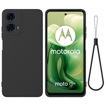 Motorola Moto G24 Power Liquid Silikone Cover med Strop - Sort