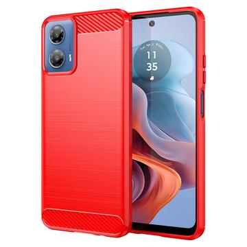 Motorola Moto G34 Børstet TPU Cover - Karbonfiber - Rød
