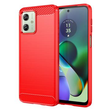 Motorola Moto G54 Børstet TPU Cover - Karbonfiber - Rød