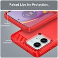 Motorola Moto G84 Børstet TPU Cover - Karbonfiber - Rød