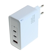 OTB USB GaN-oplader 100W - 2x USB-C & 1x USB-A, hurtig opladning med strømforsyning - Hvid