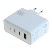 OTB USB GaN-oplader 100W - 2x USB-C & 1x USB-A, hurtig opladning med strømforsyning - Hvid