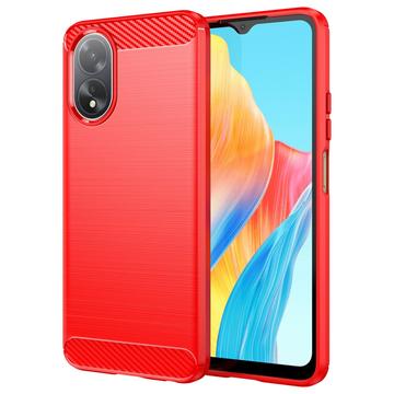 Oppo A18/A38 Børstet TPU Cover - Karbonfiber - Rød