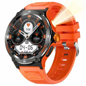 Vandtæt udendørs smartwatch KT76 m. kompas, lommelygte - 1.53" - orange