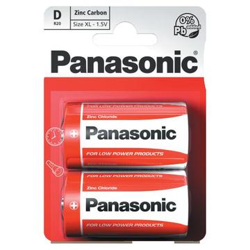 Panasonic R20/D Zinc Carbon-batterier - 2 stk.