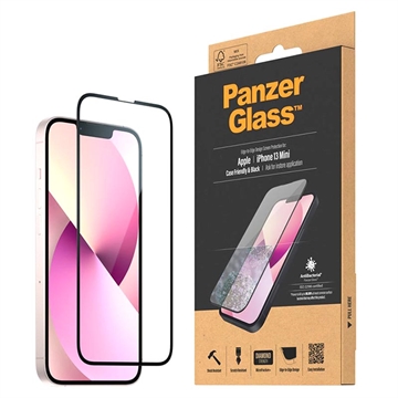 iPhone 13 Mini PanzerGlass AntiBacterial Skærmbeskyttelse Hærdet Glas - 9H - Case Friendly - Sort Kant