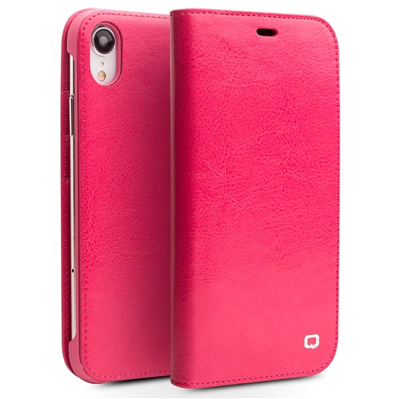 Qialino Classic iPhone XR Læderpung - Hot Pink