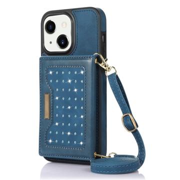 Rhinestone Decor iPhone 14 Plus Cover med Pung - Blå