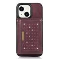Rhinestone Decor iPhone 14 Plus Cover med Pung - Vinrød