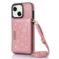 Rhinestone Decor iPhone 14 Plus Cover med Pung - Rødguld