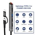 SVT02 Til iPhone+Type-C Hub Adapter til 2 Type-C Porte+USB+2 Kortlæser Slots - Grå