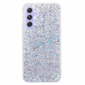 Samsung Galaxy A34 5G Glitter Flakes TPU Cover - Sølv