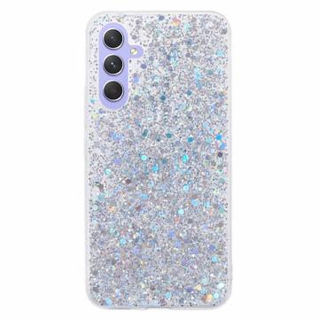 Samsung Galaxy A35 Glitter Flakes TPU Cover - Sølv