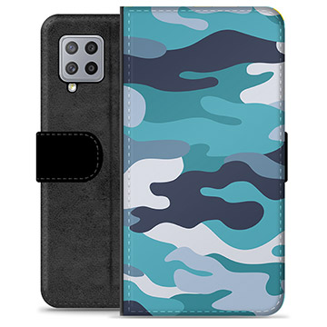Samsung Galaxy A42 5G Premium Flip Cover med Pung - Blå Camouflage