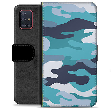 Samsung Galaxy A51 Premium Flip Cover med Pung - Blå Camouflage