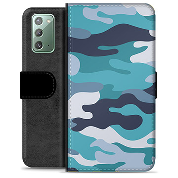 Samsung Galaxy Note20 Premium Flip Cover med Pung - Blå Camouflage