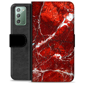 Samsung Galaxy Note20 Premium Flip Cover med Pung - Rød Marmor