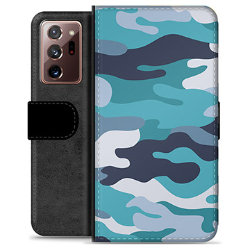 Samsung Galaxy Note20 Ultra Premium Flip Cover med Pung - Blå Camouflage