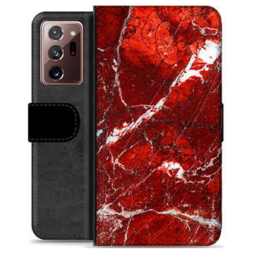 Samsung Galaxy Note20 Ultra Premium Flip Cover med Pung - Rød Marmor