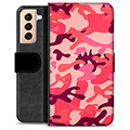 Samsung Galaxy S21+ 5G Premium Flip Cover med Pung - Pink Camouflage