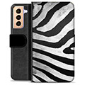 Samsung Galaxy S21+ 5G Premium Flip Cover med Pung - Zebra