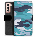 Samsung Galaxy S21 5G Premium Flip Cover med Pung - Blå Camouflage