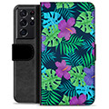 Samsung Galaxy S21 Ultra 5G Premium Flip Cover med Pung - Tropiske Blomster