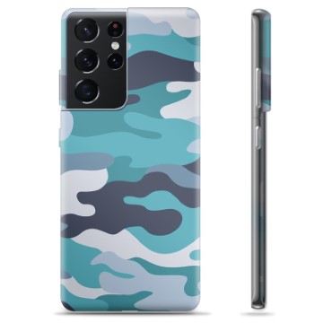 Samsung Galaxy S21 Ultra 5G TPU Cover - Blå Camouflage