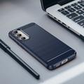 Samsung Galaxy S23 FE Børstet TPU Cover - Karbonfiber - Blå