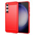 Samsung Galaxy S24 Børstet TPU Cover - Karbonfiber - Rød