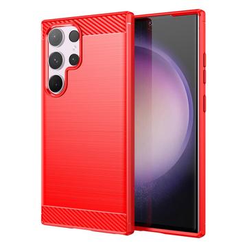 Samsung Galaxy S24 Ultra Børstet TPU Cover - Karbonfiber - Rød