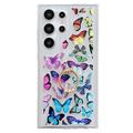 Samsung Galaxy S24 Ultra Butterfly TPU-etui med ringholder - farverig