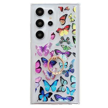 Samsung Galaxy S24 Ultra Butterfly TPU-etui med ringholder