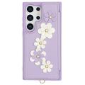 Samsung Galaxy S24 Ultra Blomsterdekoration Cover med Rem - Lilla