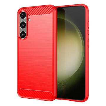 Samsung Galaxy S24+ Børstet TPU Cover - Karbonfiber - Rød
