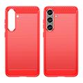 Samsung Galaxy S24+ Børstet TPU Cover - Karbonfiber - Rød