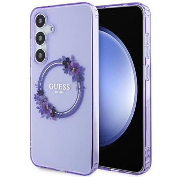 Samsung Galaxy S24+ Guess IML Flowers Wreath Cover - MagSafe-kompatibel - lilla