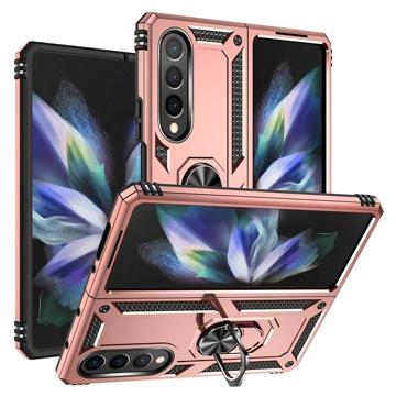 Samsung Galaxy Z Fold4 Hybrid Cover med Metal Stativ - Rødguld