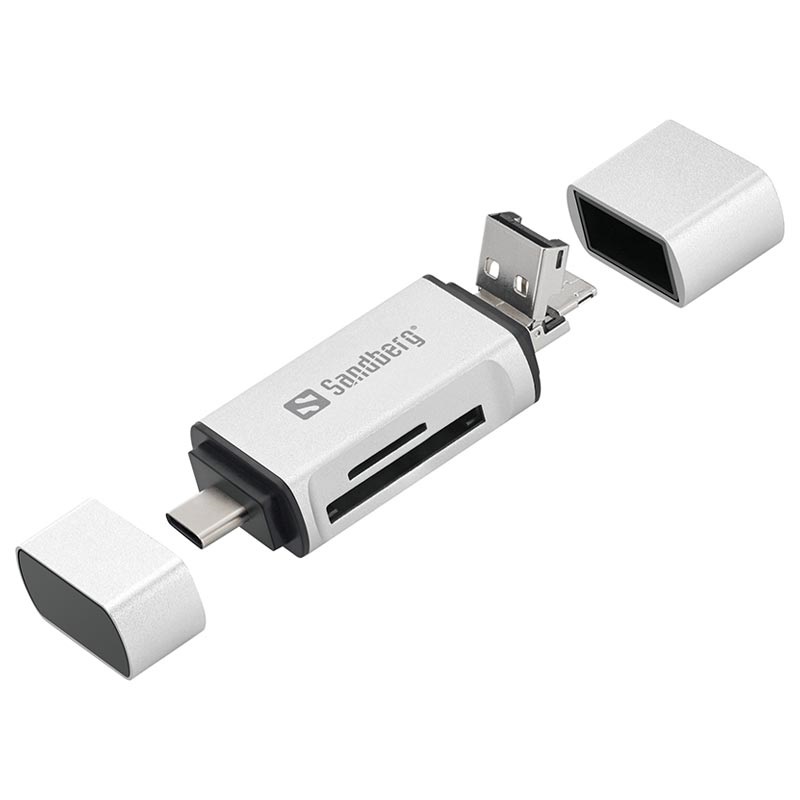 Sandberg SD MicroSD Kortlæser - USB-A / / MicroUSB - Sølv