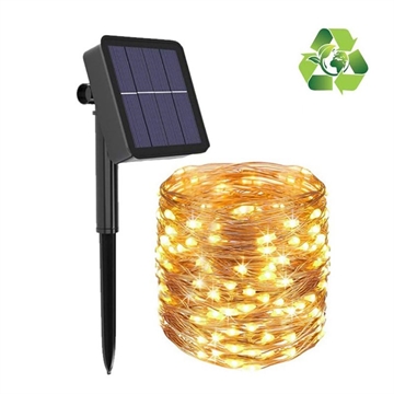Solar Vandtæt IP67 LED Fe-Lyskæde - 12m - Gul