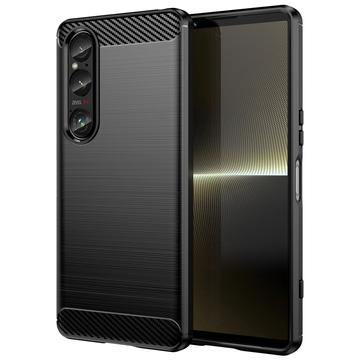 Sony Xperia 1 VI Børstet TPU Cover - Karbonfiber - Sort