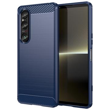 Sony Xperia 1 VI Børstet TPU Cover - Karbonfiber - Blå