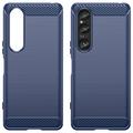 Sony Xperia 1 VI Børstet TPU Cover - Karbonfiber - Blå