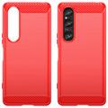 Sony Xperia 1 VI Børstet TPU Cover - Karbonfiber - Rød