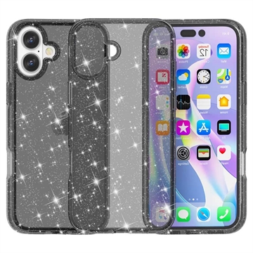 iPhone 16 Plus Stylish Glitter Series Hybrid Cover - Sort