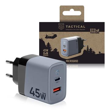 Tactical Microgrid GaN 45W vægoplader - PD3.0 USB-C, QC3.0 USB-A - grå