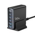 Tech-Protect DC140W GaN 5-Port Desktop Charger med 3x PD USB-C, 2x QC 3.0 USB-A - Sort