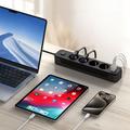 Tech-Protect PCL4X3 Strømstik - 4 stik med 2 USB-A og 1 USB-C, 200cm kabel - Sort